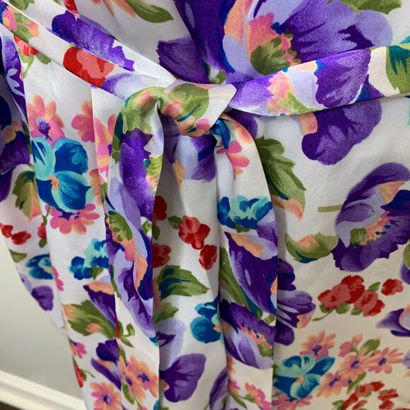 Delicates Trad Wife Satin Floral‎ Lace Trimmed Satin Tie Pockets Robe Large - Picture 7 of 13